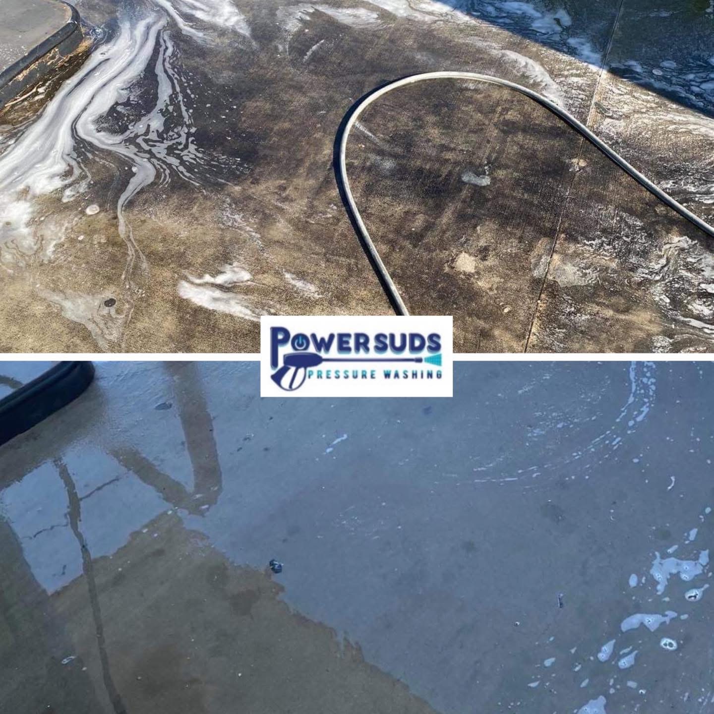 Oil stain removed from concrete, before and after